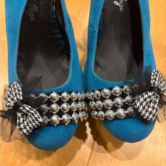 Bettie Page stiletto platform sling back shoes teal blue 9 new pinup - Picture 4 of 9